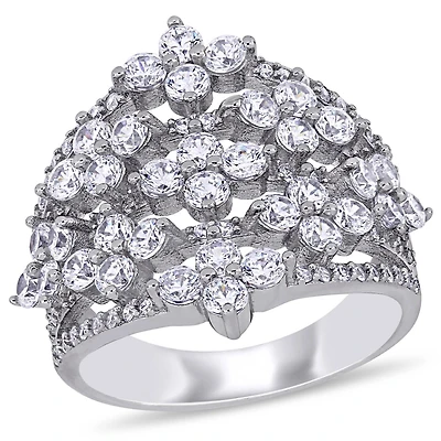 Julianna B Sterling Silver Cubic Zirconia Flower Cluster Band