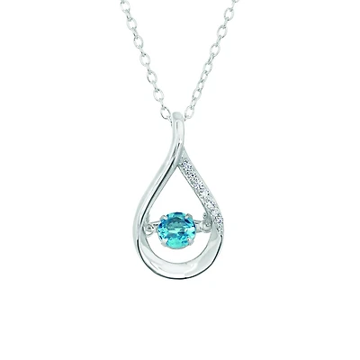 Sterling Silver Blue Topaz & Cubic Zirconia Dancing Pendant