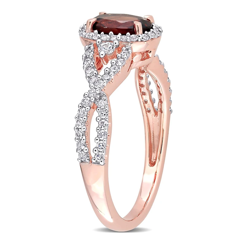Julianna B 10K Rose Gold Garnet, White Topaz & 0.30CTW Diamond Ring