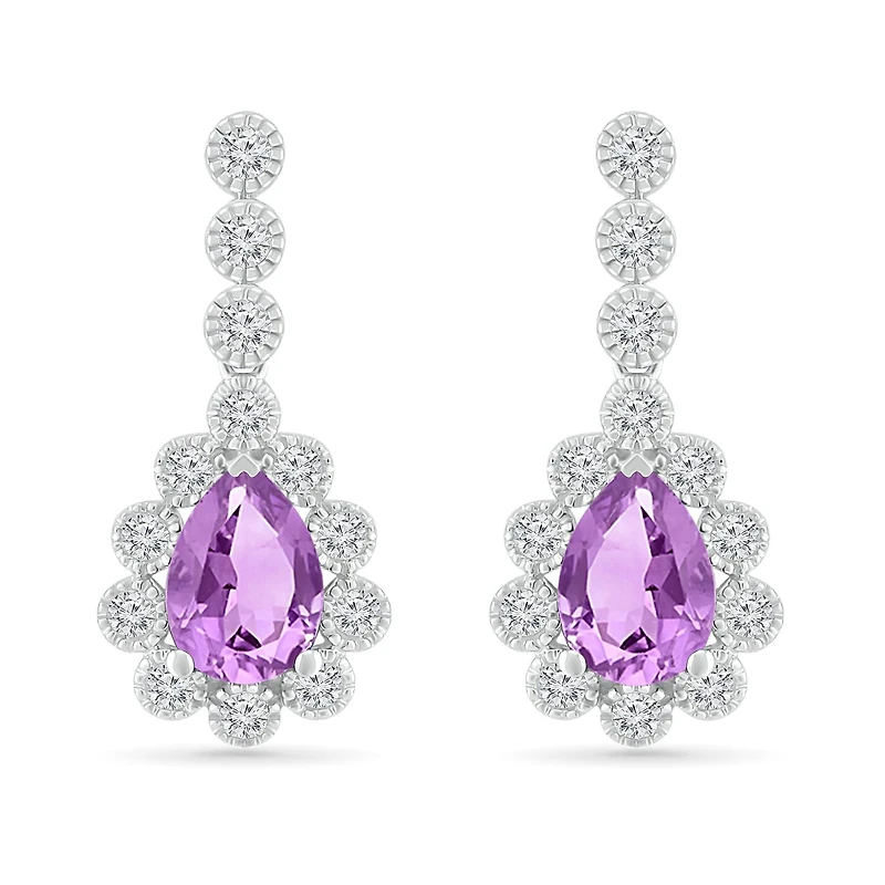 Sterling Silver Amethyst & Created White Sapphire Earrings