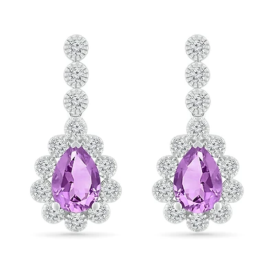 Sterling Silver Amethyst & Created White Sapphire Earrings