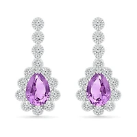 Sterling Silver Amethyst & Created White Sapphire Earrings