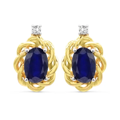 10K Yellow Gold Blue Sapphire & Diamond Earrings