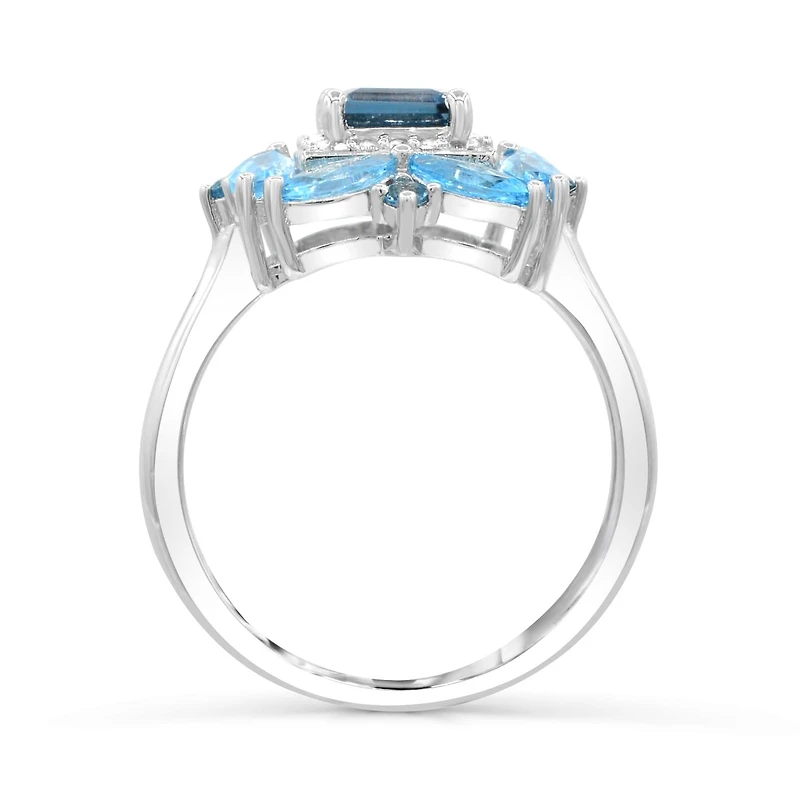 Sterling Silver Blue Topaz & White Topaz Ring