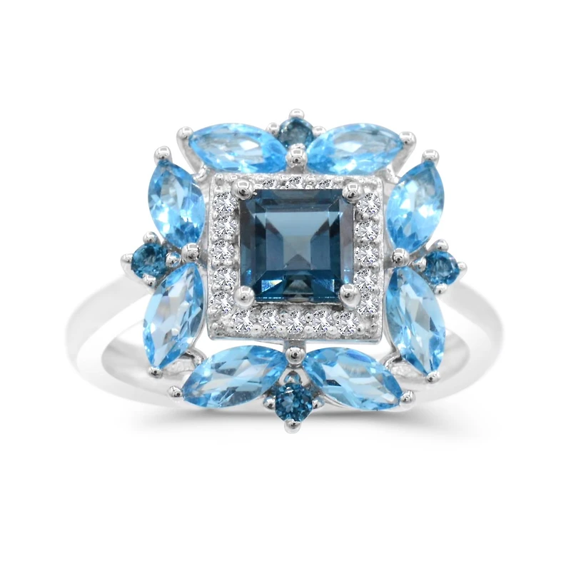 Sterling Silver Blue Topaz & White Topaz Ring