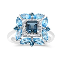 Sterling Silver Blue Topaz & White Topaz Ring
