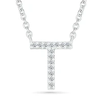 Sterling Silver & Diamond "T" Initial Necklace