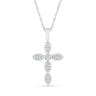 10K White Gold 0.11CTW Diamond Cross Pendant