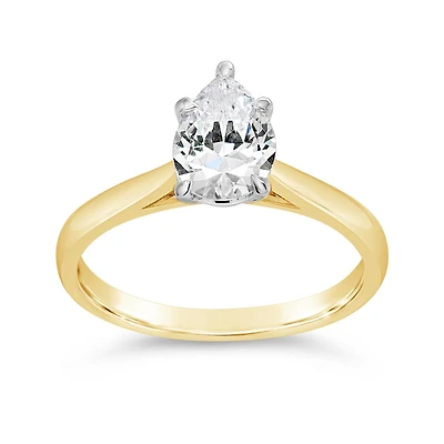 14K Yellow Gold Lab Grown 1.00CT Pear Shaped Diamond Solitaire Ring