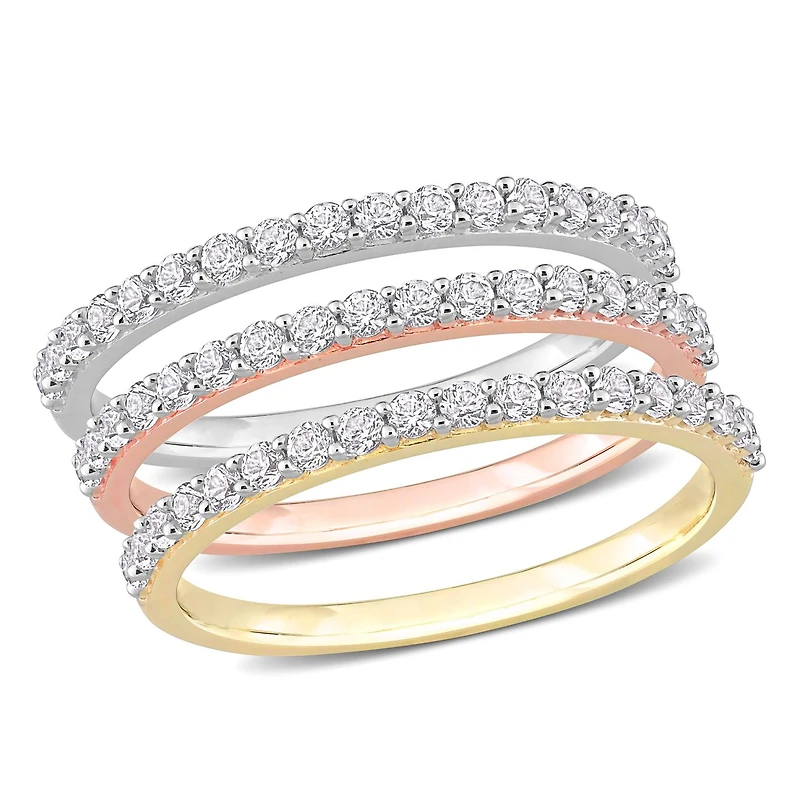 Julianna B 10K Tri-Colour Gold Created Sapphire Stackable Anniversary Rings