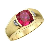 10K Yellow Gold Created Ruby and Diamond Men's Ring