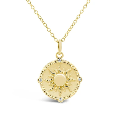 Sterling Silver Yellow Gold Plated Diamond Sun Pendant