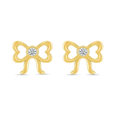 Diamond Bow Stud Earrings in 10K Yellow Gold