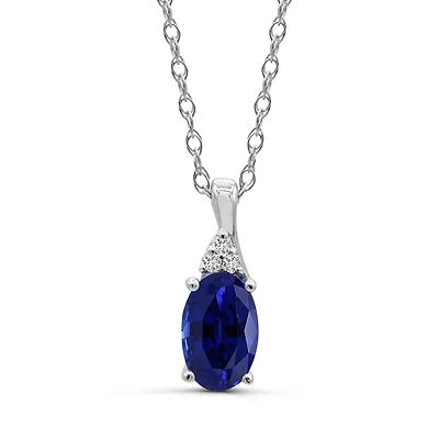 10K White Gold Sapphire & Diamond 18" Pendant