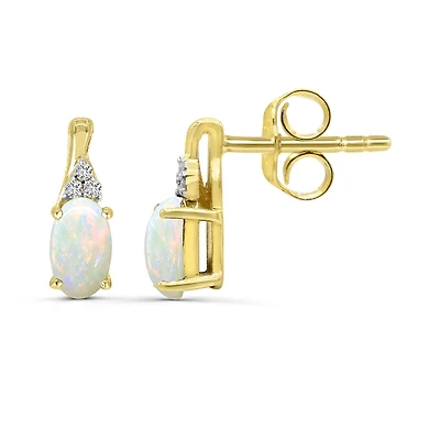 10K Yellow Gold Opal & Diamond Earrings