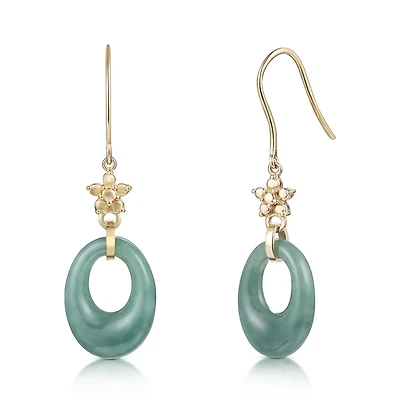 10K Yellow Gold Jade Drop Earrings