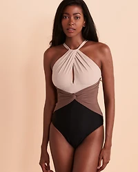 SOLID ESSENTIALS High Neck One-piece Swimsuit