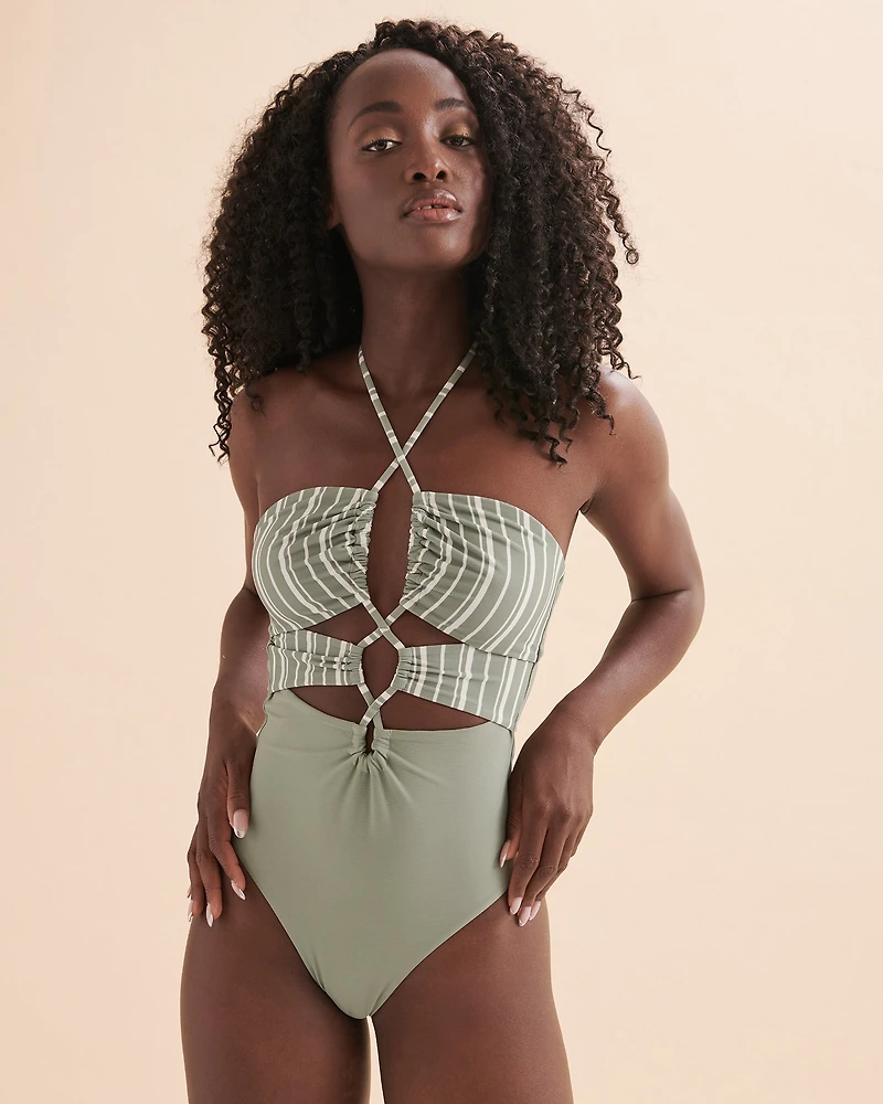 Maillot une-pièce plongeant à rayures texturées