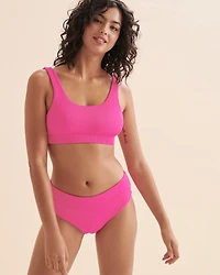 Bas de bikini cheeky taille haute Flamingo Pink Ribbed