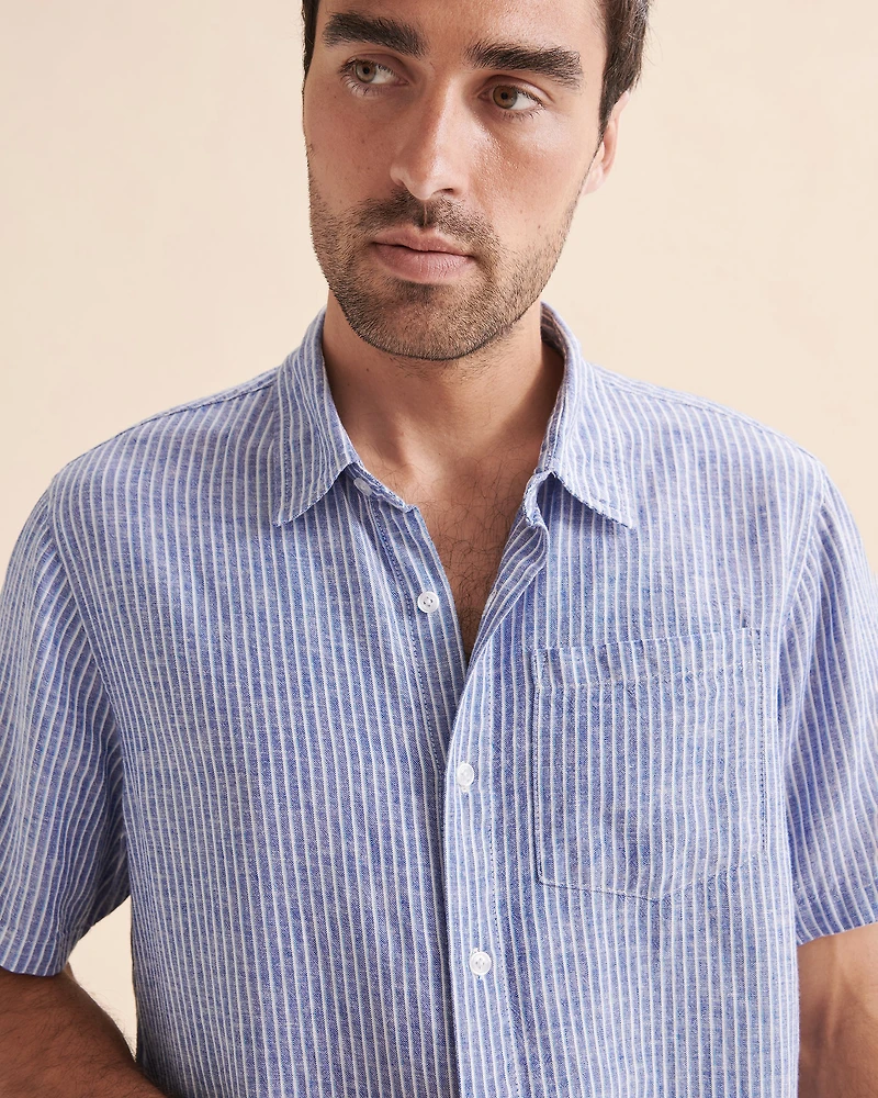 Chemise rayée manches courtes en lin