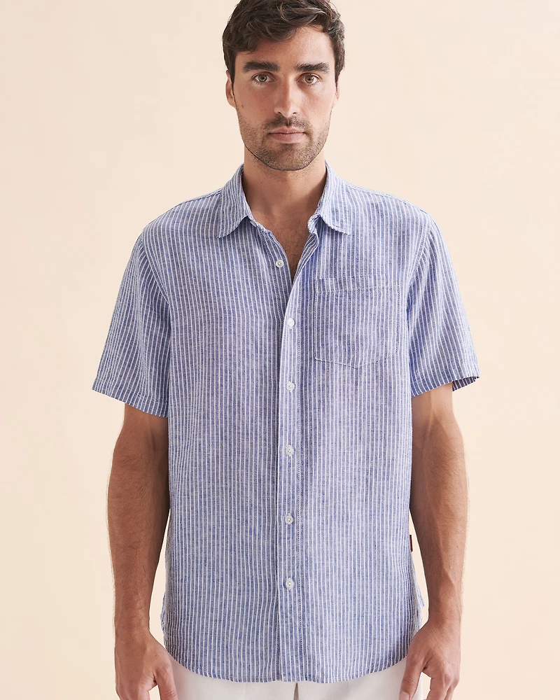 Chemise rayée manches courtes en lin