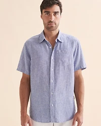 Chemise rayée manches courtes en lin