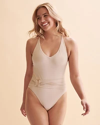 Rib  V-Neck One-Piece Swimsuit