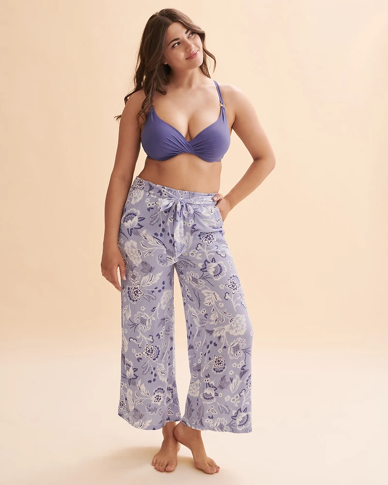 Blue Floral Wide Leg Pants
