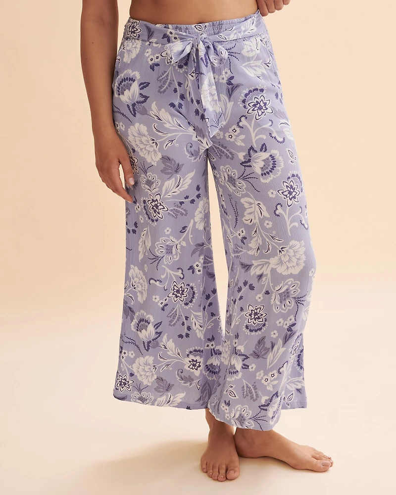 Pantalon jambe large Blue Floral