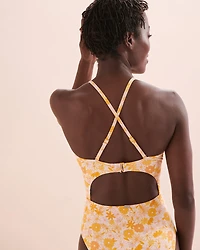 Retro Floral Cut-out One-piece Swimsuit