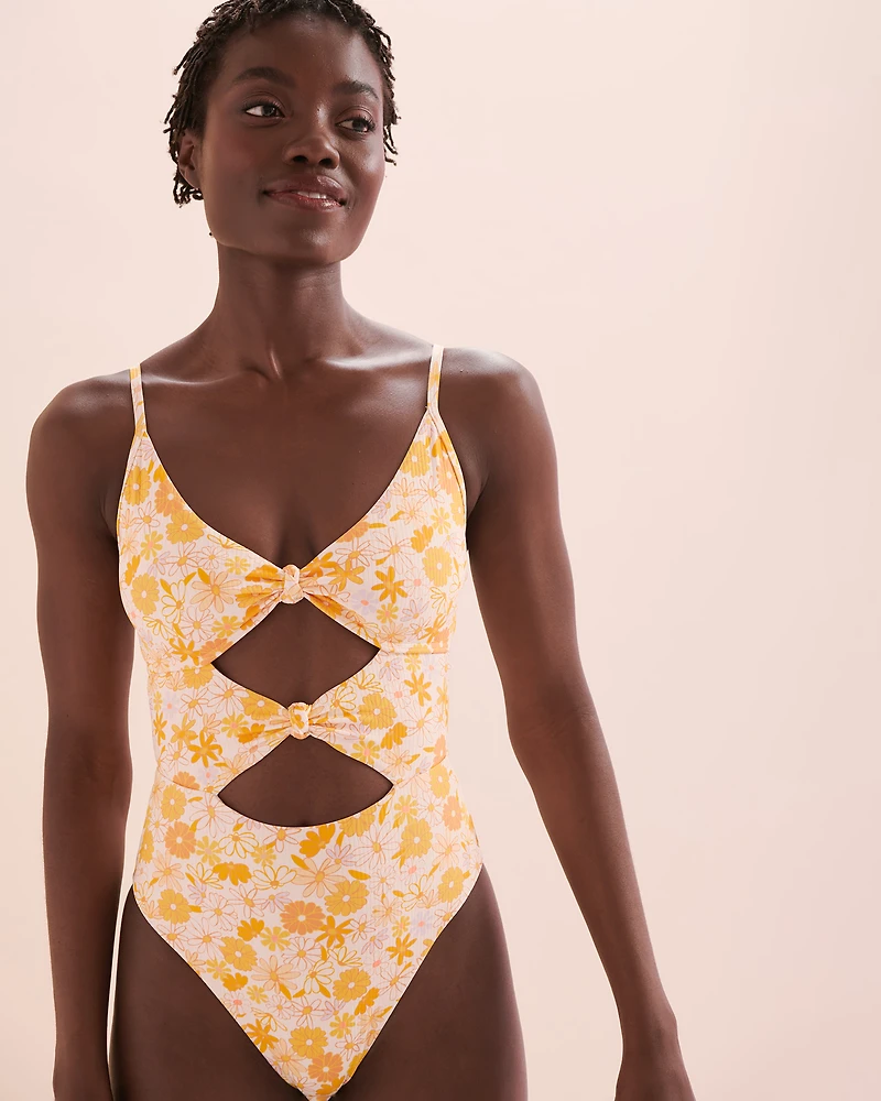 Maillot une-pièce à découpes fleurs rétro