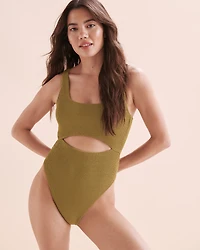 Smocked Textured Cut-out One-piece Swimsuit