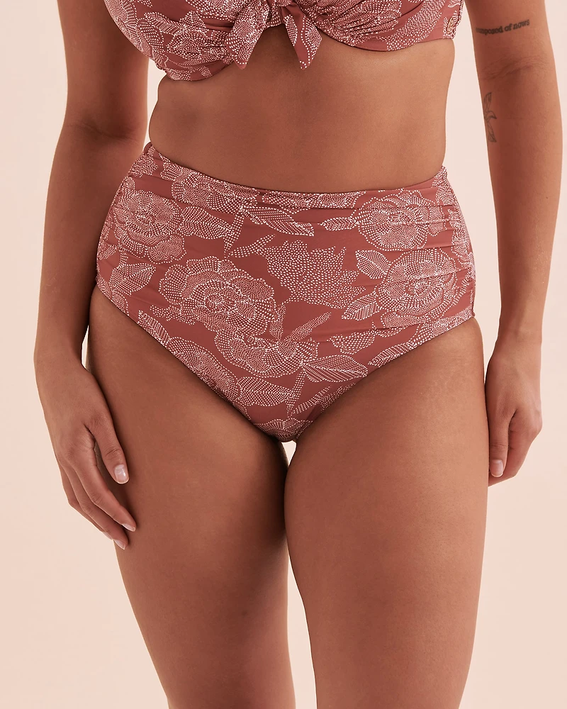 Bas de bikini taille haute plissée Marsala