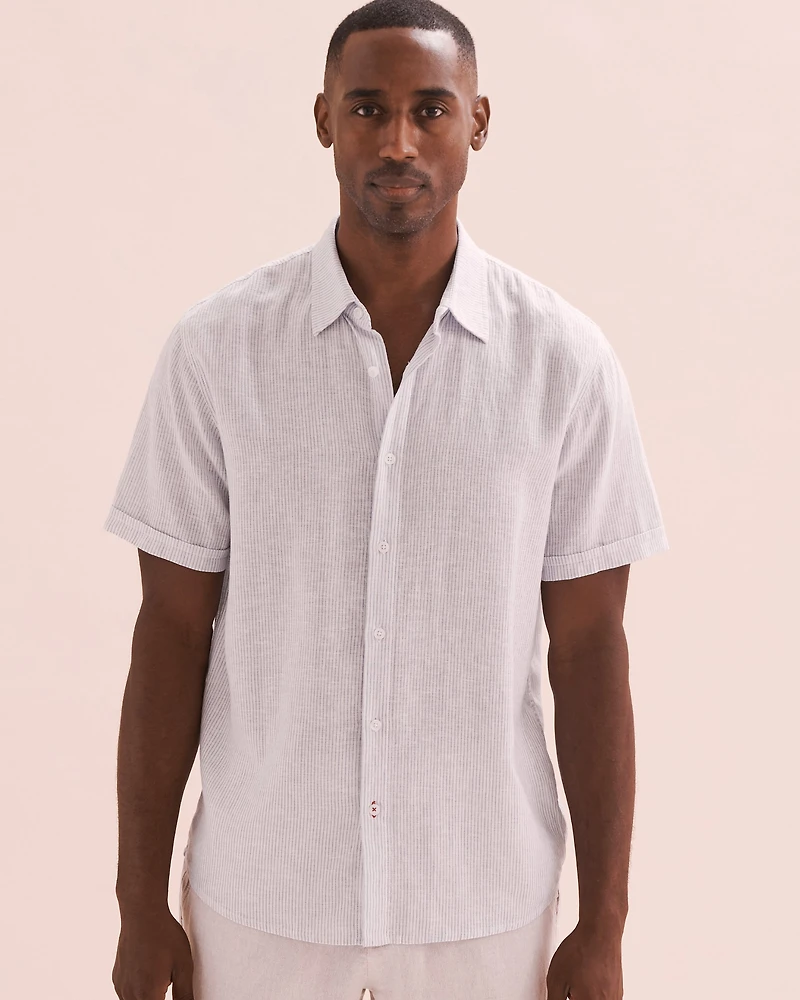 Chemise rayée manches courtes en lin