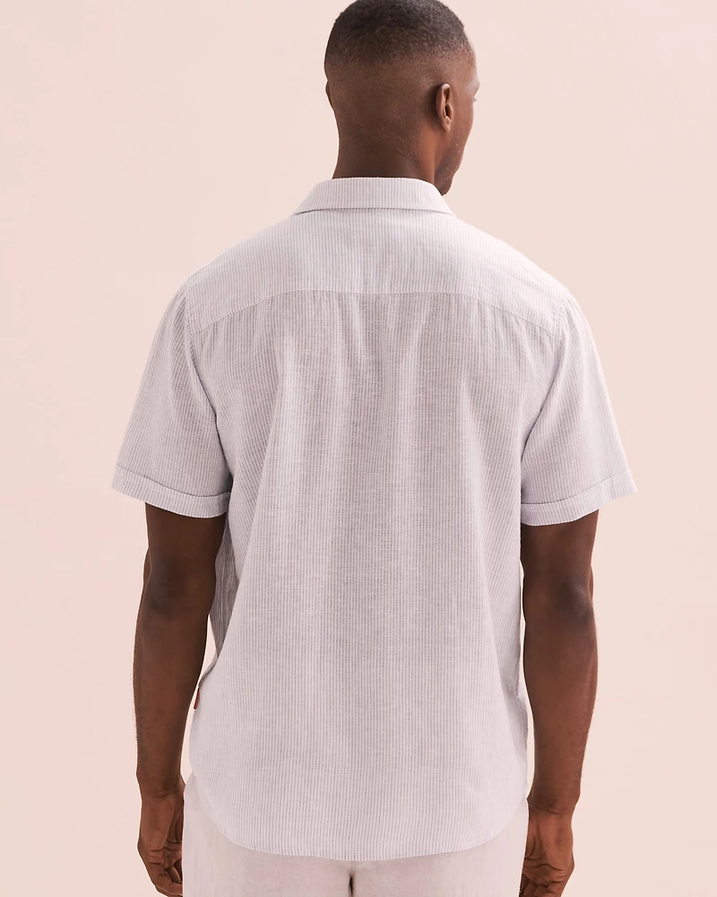 PUBLIC BEACH Chemise rayée manches courtes en lin