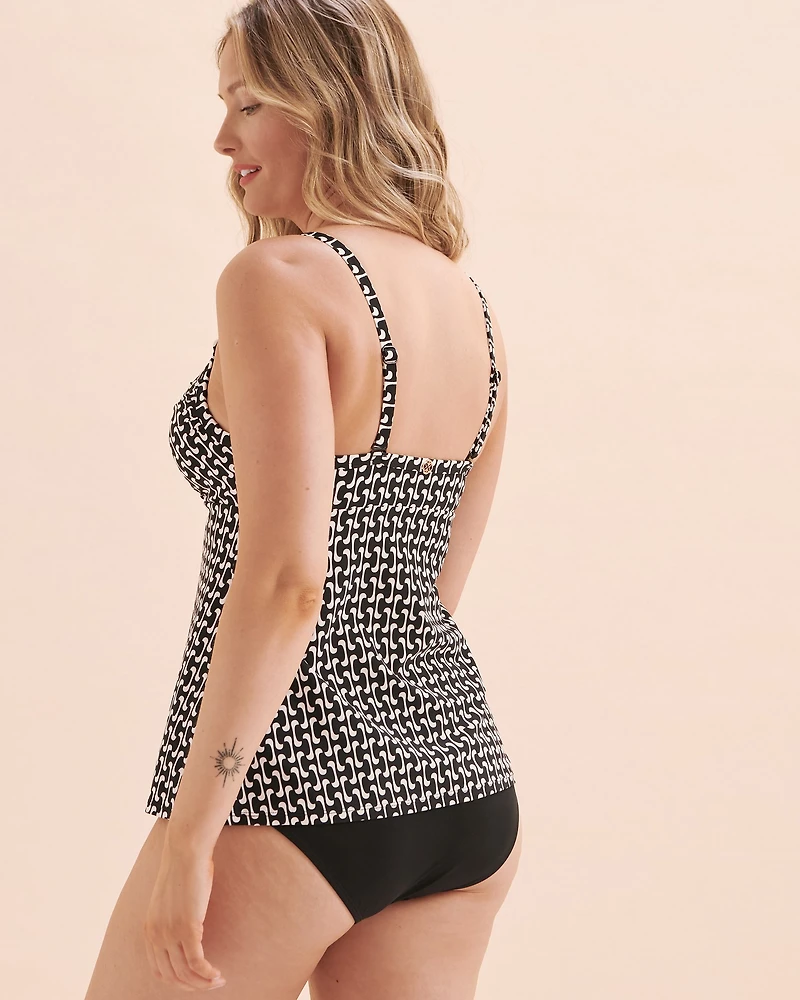 Black Geometric Crossed Tankini Top