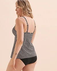 Black Geometric Crossed Tankini Top