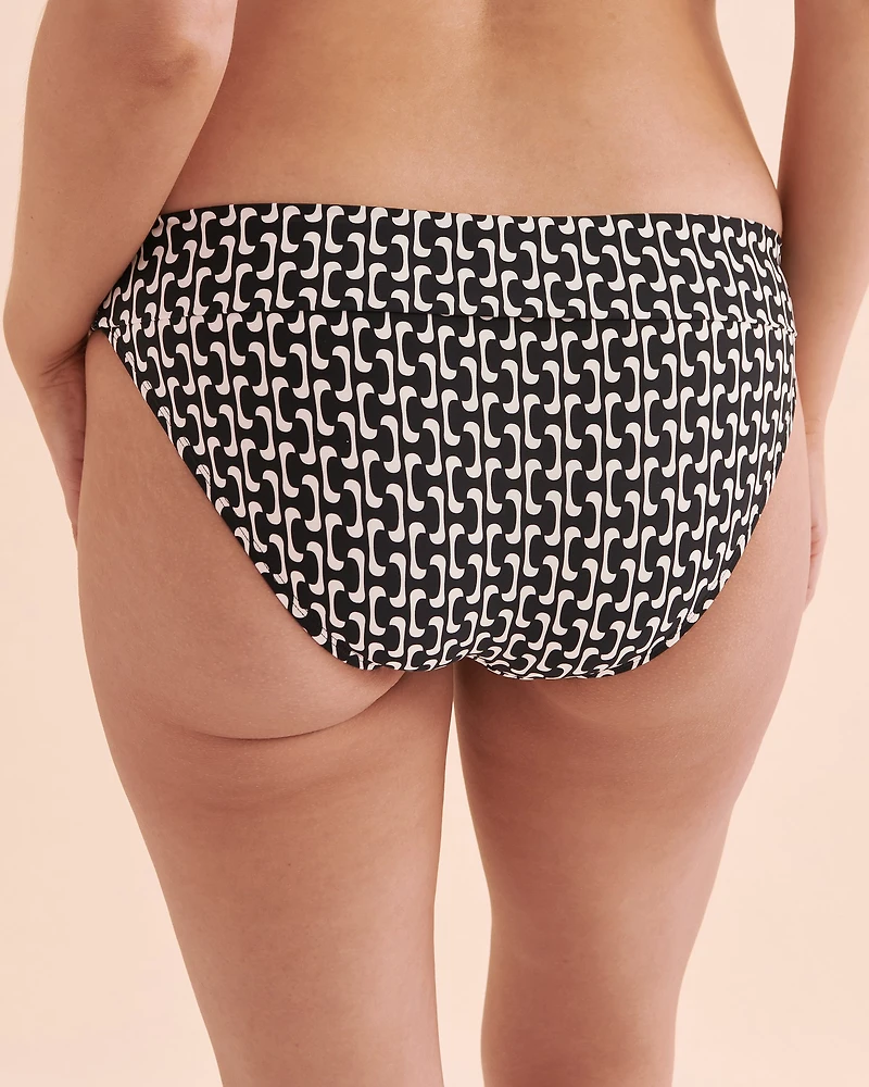Black Geometric Foldover Waistband Bikini Bottom