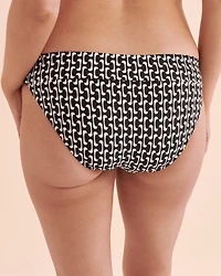 Black Geometric Foldover Waistband Bikini Bottom