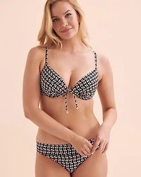 Black Geometric Foldover Waistband Bikini Bottom