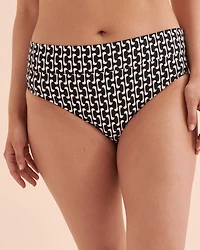 Black Geometric Foldover Waistband Bikini Bottom