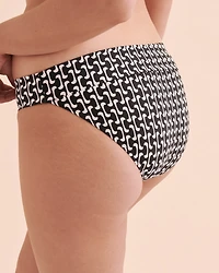 Black Geometric Foldover Waistband Bikini Bottom