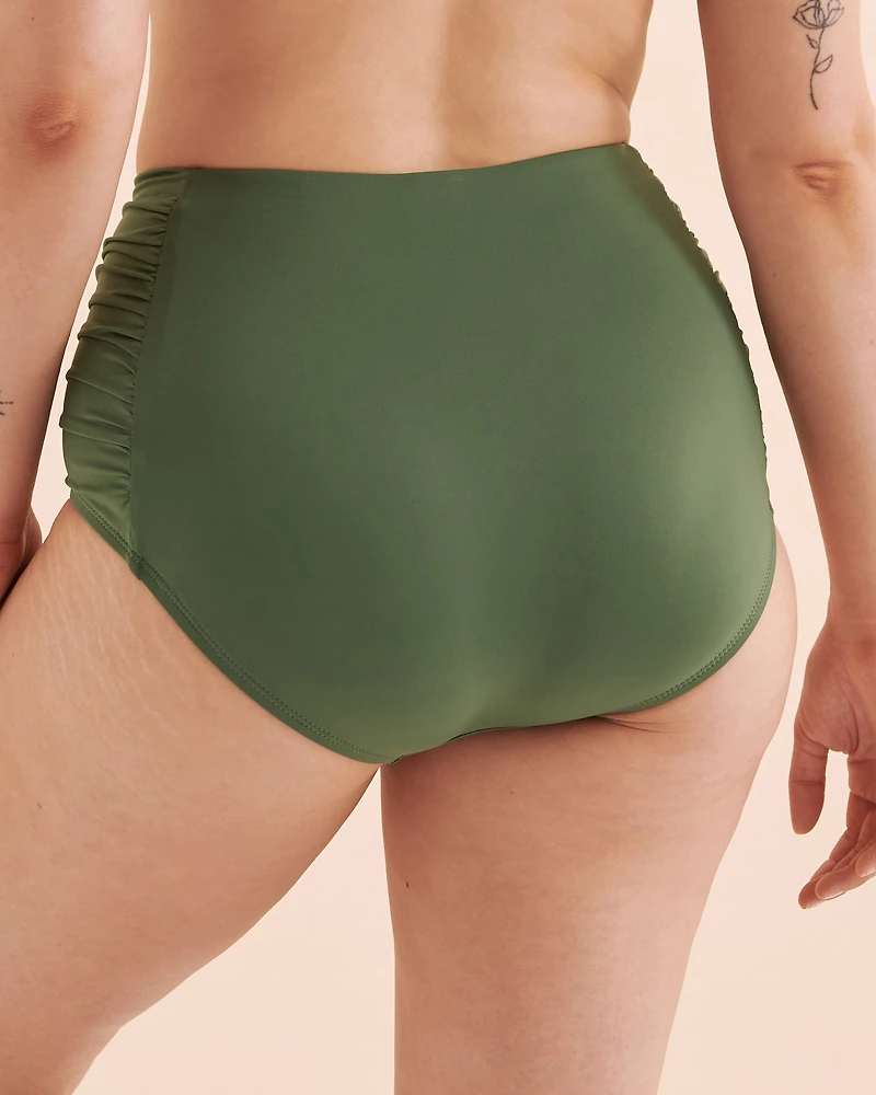 Solid Shirred Side High Waist Bikini Bottom