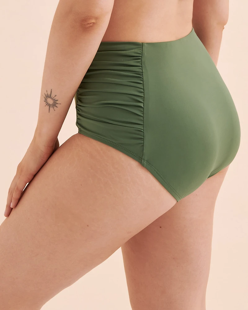 Solid Shirred Side High Waist Bikini Bottom