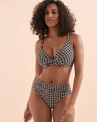 Haut de bikini plongeant bonnet D Géométrique noir