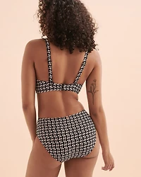 Haut de bikini plongeant bonnet D Géométrique noir