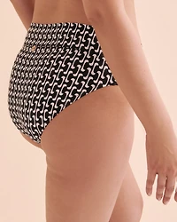Black Geometric Foldover Waistband Bikini Bottom