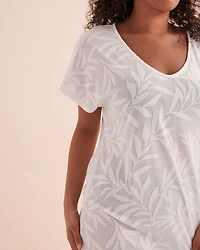Tunique manches courtes à motif feuilles