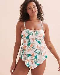 Tropical Paradise D Cup Pointed Hem Bandeau Tankini Top