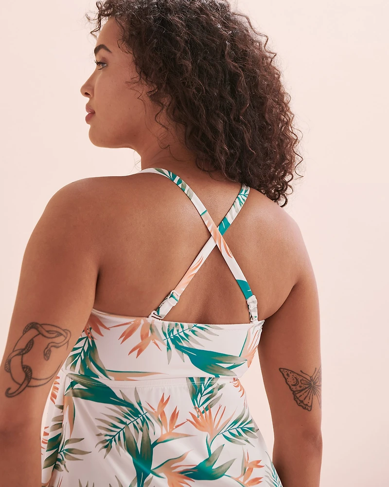 Tropical Paradise D Cup Pointed Hem Bandeau Tankini Top